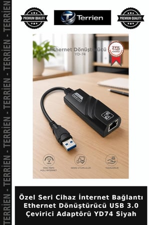 Özel Seri Cihaz İnternet Bağlantı Ethernet Dönüştürücü USB 3.0 Çevirici Adaptörü YD74 Siyah