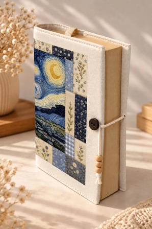 Patchwork Sanat Serisi Kitap Kılıfı | Dijital Baskılı Kumaş | A5 Roman Kılıfı | Van Gogh Yıldızlı Geceler