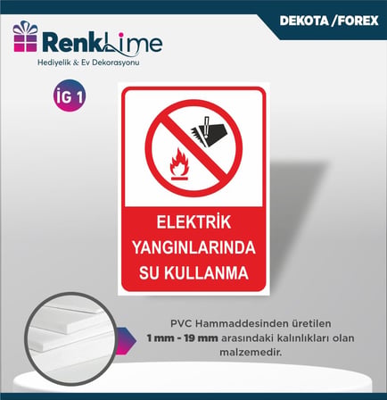 Uyarı İkaz Levhası - Elektrik Yangınlarında Su Kullanma