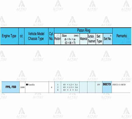 Riken 30273-STD Segman 626 92-97 2.0 83mm Fs STD Takım 30273STD