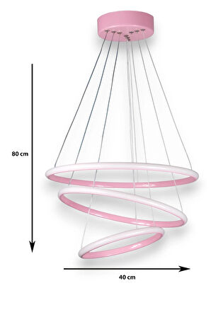 Rings Modern Tasarım Pembe Renk Yatak Odası Salon -Çocuk Odası Mutfak Beyaz Led 3 Lü Avize