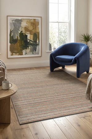 Rio Serisi 7885A Modern Sisal Dokuma Renkli Çizgili Halı - İskandinav Tarz Hasır Kilim - Antialerjik Leke Tutmaz