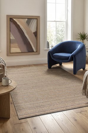 Rio Serisi 7911A Modern Sisal Dokuma Renkli Çizgili Halı - İskandinav Tarz Hasır Kilim - Antialerjik Leke Tutmaz
