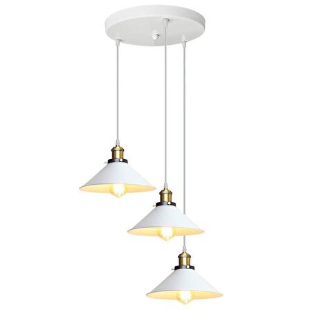 RİOLİGHT VİNTAGE2,RETRO,RUSTİK BEYAZ 3XE27 DUYLU METAL SARKIT AVİZE TABAN ÇAPI:30CM