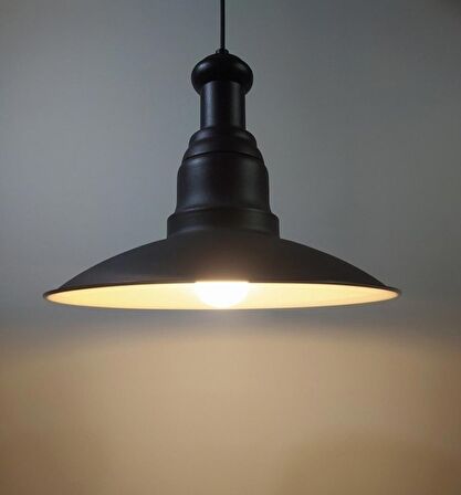 RİOLİGHT RETRO SİYAH ASKILI TEKLİ METAL SARKIT AVİZE ŞAPKA ÇAPI: 30CM