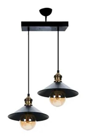 RİOLİGHT RETRO İKİLİ METAL SARKIT AVİZE UZUNLUK:30CM ŞAPKA ÇAPI:22CM