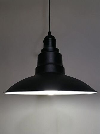 RİOLİGHT RETRO,RUSTİK,MODERN SİYAH İÇİ BEYAZ MUTFAK,CAFE İÇİN TEKLİ METAL SARKIT AVİZE ÇAP:30CM