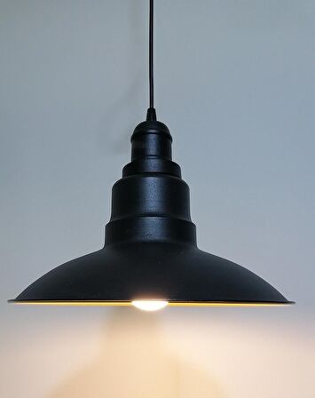 RİOLİGHT 1RETRO,RUSTİK,MODERN SİYAH İÇİ GOLD MUTFAK,ODA,CAFE İÇİN TEKLİ METAL SARKIT AVİZE ÇAP: 30CM