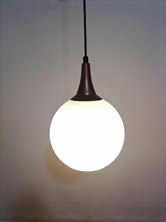 RİOLİGHT RETRO,RUSTİK ODA,KOLİDOR, CAFE İÇİN BAKIR AKSESUARLI OPAL CAM TEKLİ SARKIT AVİZE ÇAP:20CM