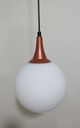 RİOLİGHT RETRO,RUSTİK ODA,KOLİDOR, CAFE İÇİN BAKIR AKSESUARLI OPAL CAM TEKLİ SARKIT AVİZE ÇAP:20CM