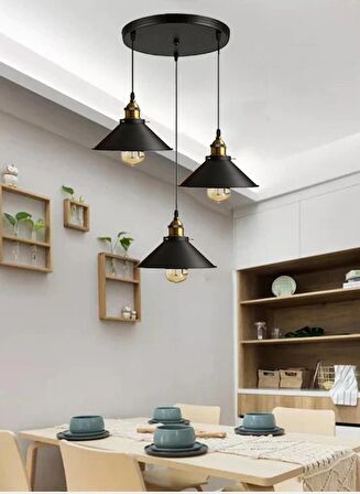 RİOLİGHT RETRO,RUSTİK ÜÇLÜ METAL SARKIT AVİZE ÇAP:30CM ŞAPKA ÇAPI:22CM