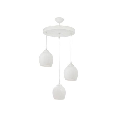 RİOLİGHT RETRO BEYAZ METAL GÖVDE  3LÜ OPAL CAMLI SARKIT AVİZE TABAN ÇAPI:30CM