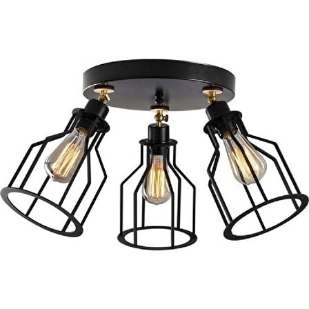 RİOLİGHT RETRO,RUSTİK 3XE27 DUYLU KAFES METAL PLOFONYER AVİZE TABAN ÇAPI:30CM