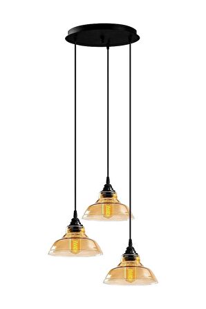 RİOLİGHT RETRO,RUSTİK,VİNTAGE SALON,ODALAR İÇİN ÜÇLÜ E27 DUYLU CAM SARKIT AVİZE TABAN ÇAPI:30CM
