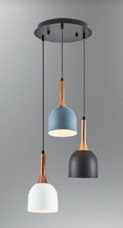 RİOLİGHT RETRO,RUSTİK,VİNTAGE 3XE27 DUYLU RENKLİ BAŞLIK METAL SARKIT AVİZE TABAN ÇAPI:30CM