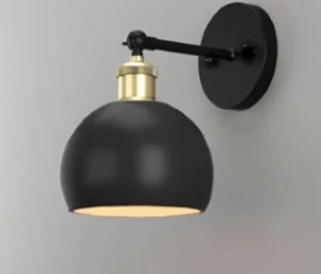 RİOLİGHT RETRO,RUSTİK,VİNTAGE MAFSALLI SİYAH HAREKETLİ BAŞLIK TEKLİ METAL DUVAR APLİK GLOP ÇAPI:15CM