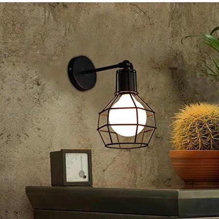 RİOLİGHT RETRO,RUSTİK,VİNTAGE SİYAH KAFES 1XE27 DUYLU METAL DUVAR APLİK