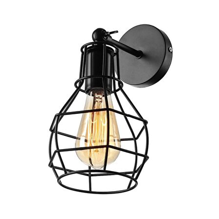 RİOLİGHT RETRO,RUSTİK,VİNTAGE SİYAH KAFES 1XE27 DUYLU METAL DUVAR APLİK
