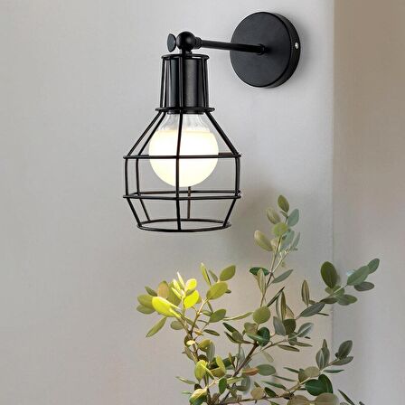 RİOLİGHT RETRO2,RUSTİK,VİNTAGE SİYAH KAFES 1XE27 DUYLU METAL DUVAR APLİK