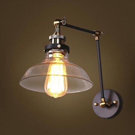 RİOLİGHT RETRO1,RUSTİK,VİNTAGE ESKİTME MAFSALLI 1XE27 AKROBAT HAREKETLİ CAM BAŞLIK DUVAR APLİK