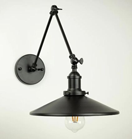 RİOLİGHT VİNTAGE,RETRO,RUSTİK 1XE27 SİYAH ÜÇ MAFSALLI AKROBAT METAL DUVAR APLİK ŞAPKA ÇAPI:23CM