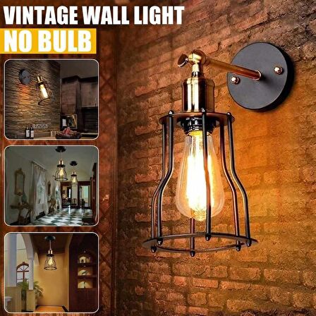 RİOLİGHT RETRO,RUSTİK,VİNTAGE SİYAH 1XE27 MAFSALLI HAREKETLİ BAŞLIK KAFES APLİK ARMATUR