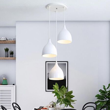 RİOLİGHT RETRO12,RUSTİK,VİNTAGE BEYAZ 3XE27 DUYLU METAL SARKIT AVİZE TABAN ÇAPI:30CM