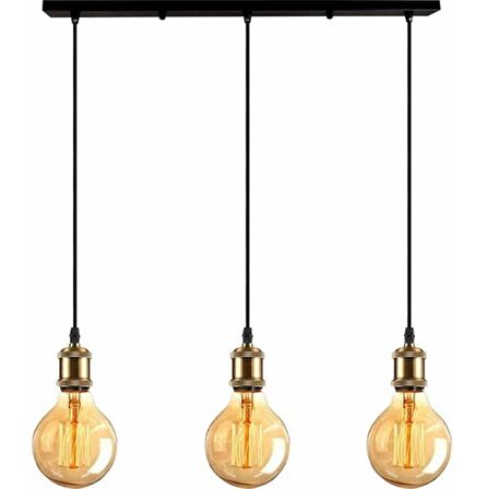 RİOLİGHT RUSTİK,VİTAGE 3XE27 ESKİTME DUYLU SİYAH MASA ÜSTÜ METAL GÖVDE SARKIT AVİZE UZUNLUK:60CM
