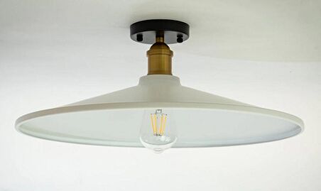 RİOLİGHT RETRO,RUSTİK,VİNTAGE BEYAZ BAŞLIK 1XE27 ESKİTME DUYLU METAL PLOFONYER AVİZE ŞAPKA ÇAPI:38CM