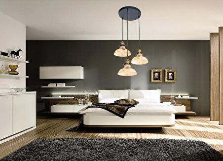 RİOLIGHT RETRO1,RUSTİK,VİNTAGE BAL CAMLI SİYAH METAL GÖVDE 3XE27 DUYLU SARKIT AVİZE ÇAP:30CM