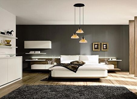 RİOLIGHT RETRO3,RUSTİK,VİNTAGE BAL CAMLI SİYAH METAL GÖVDE 3XE27 DUYLU SARKIT AVİZE ÇAP:30CM