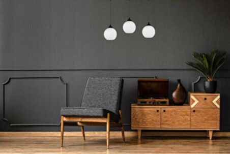 RİOLİGHT MODERN,RETRO1,VİNTAGE OPAL CAMLI 3XE27 SIRALI SİYAH METAL GÖVDE MASA ÜSTÜ SARKIT AVİZE