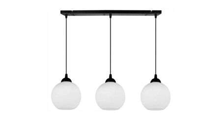 RİOLİGHT MODERN,RETRO1,VİNTAGE OPAL CAMLI 3XE27 SIRALI SİYAH METAL GÖVDE MASA ÜSTÜ SARKIT AVİZE