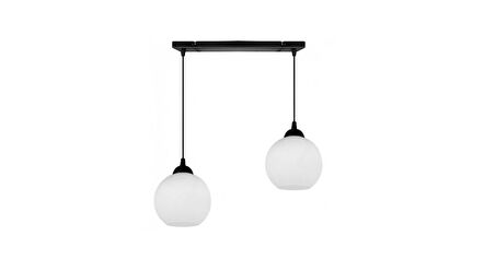 RİOLIGHT MODERN,RETRO,VİNTAGE OPAL BEYAZ CAMLI 2XE27 SIRALI SİYAH METAL GÖVDE MASA ÜSTÜ SARKIT AVİZE