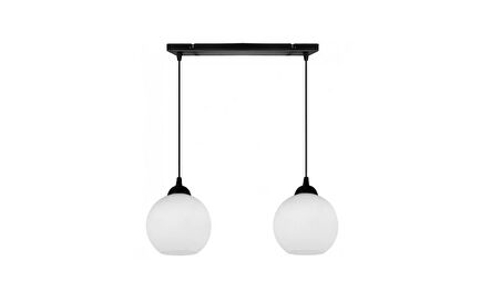 RİOLIGHT MODERN,RETRO,VİNTAGE OPALBEYAZ1 CAMLI 2XE27 SIRALI SİYAH METAL GÖVDE MASA ÜSTÜ SARKIT AVİZE