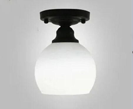 RİOLIGHT RUSTİK,VİNTAGE HOL,ODA,KOLİDOR İÇİN OPAL CAMLI SİYAH METAL GÖVDE PLOFONYER AVİZE ÇAP:15CM
