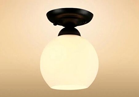 RİOLIGHT RUSTİK1,VİNTAGE HOL,ODA,KOLİDOR İÇİN OPAL CAMLI SİYAH METAL GÖVDE PLOFONYER AVİZE ÇAP:15CM