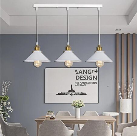 RİOLİGHT RETRO,RUSTİK,VİNTAGE BEYAZ 3XE27 SIRALI MASA ÜSTÜ SARKIT METAL AVİZE UZUNLUK:60CM