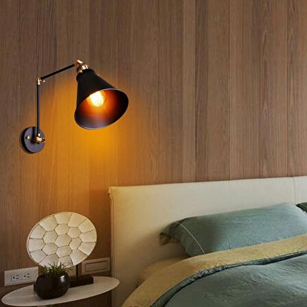 RİOLİGHT RETRO,RUSTİK,VİNTAGE SİYAH 1XE27 DUYLU MAFSALLI HAREKETLİ BAŞLIK METAL AKROBAT DUVAR APLİK