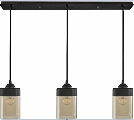 RİOLİGHT RETRO,RUSTİK,VİNTAGE SİYAH METAL GÖVDE 3XE27 DUYLU CAM BAŞLIK MASA ÜSTÜ  AVİZE UZUNLUK:60CM