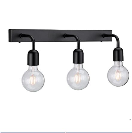 RİOLİGHT RETRO,RUSTİK,VİNTAGE 3XE27 DUYLU SİYAH METAL GÖVDE DUVAR APLİK TABAN UZUNLUĞU:60CM