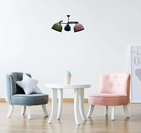 RİOLİGHT RETRO,RUSTİK,VİNTAGE SİYAH GÖVDE RENKLİ BAŞLIK 3XE27 DUYLU METAL SARKIT AVİZE