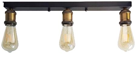 RİOLİGHT RETRO,RUSTİK,VİNTAGE,MODERN 3XE27 ESKİTME DUYLU SIRALI PLOFONYER TAVAN AVİZESİ UZUNLUK:60CM