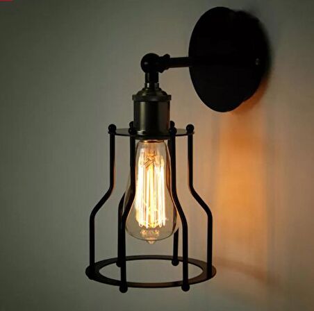 RİOLİGHT VİNTAGE,RUSTKİK,RETRO MAFSALLI SİYAH 1XE27 HAREKETLİ KAFES APLİK NOT:1ADET FİYATIDIR.