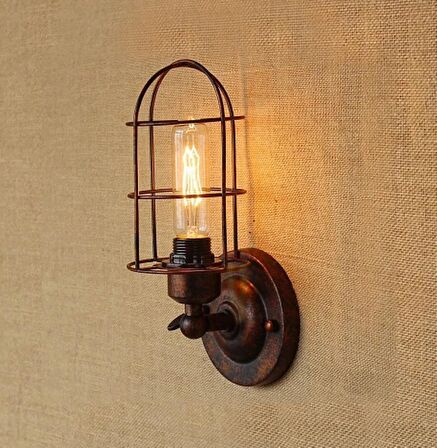 RİOLİGHT BAKIR ESKİTME RETRO1,VİNTAGE1,RUSTİK1 1XE27 DUYLU TEKLİ METAL KAFES DUVAR APLİK