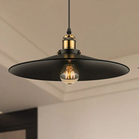 RİOLİGHT MODERN,VİNTAGE,RUSTİK SİYAH 1XE27 DUYLU TEKLİ METAL SARKIT AVİZE ÇAP:38CM
