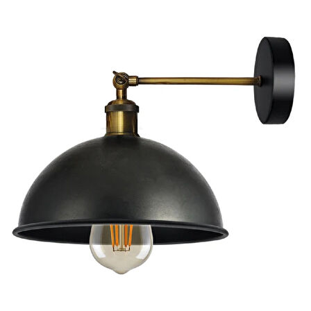RİOLİGHT VİNTAGE,RETRO,RUSTİK SİYAH 1XE27 ESKİTME DUYLU MASALLI TEKLİ DUVAR APLİK ŞAPKA ÇAP:23CM
