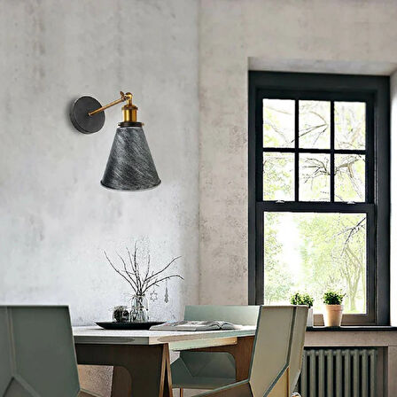 RİOLİGHT VİNTAGE,RUSTİK FIRÇALI GRİ PATİNALI ESKİTME MAFSALLI HAREKETLİ BAŞLIK METAL DUVAR APLİK