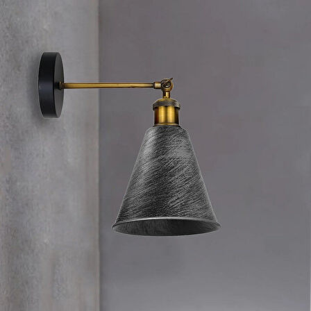 RİOLİGHT VİNTAGE,RUSTİK FIRÇALI GRİ PATİNALI ESKİTME MAFSALLI HAREKETLİ BAŞLIK METAL DUVAR APLİK