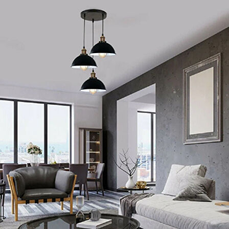 RİOLİGHT VİNTAGE,RETRO,RUSTİK 3XE27 SİYAH METAL SARKIT AVİZE ŞAPKA ÇAP:23CM TABAN ÇAP:35CM